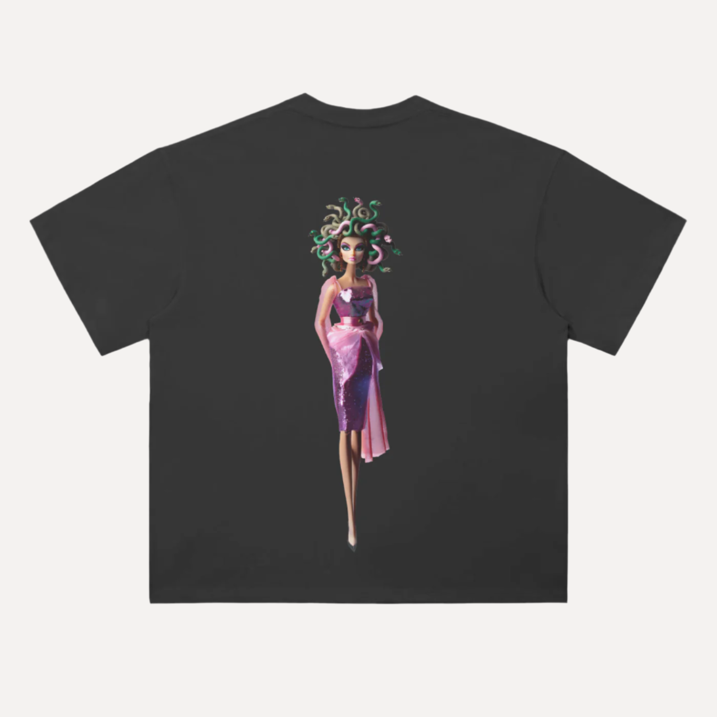 Gorgon in Pink Graphic Heavyweight Black Loose Fit T-shirt